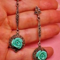 ARGENTO 925 orecchini rosa turchese marcasite