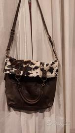 borsa maxi tote in pelle e cavallino
