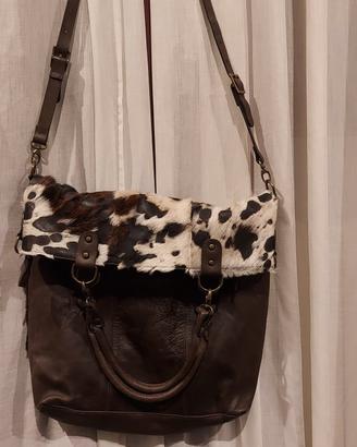 borsa maxi tote in pelle e cavallino