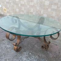 Tavolinetto basso base vetro e piede ferro battuto