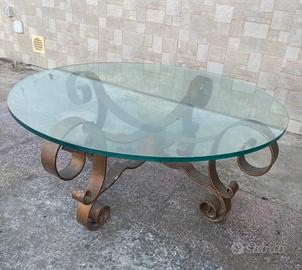 Tavolinetto basso base vetro e piede ferro battuto