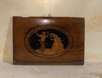 Quadretto antico in legno intarsiato 1912