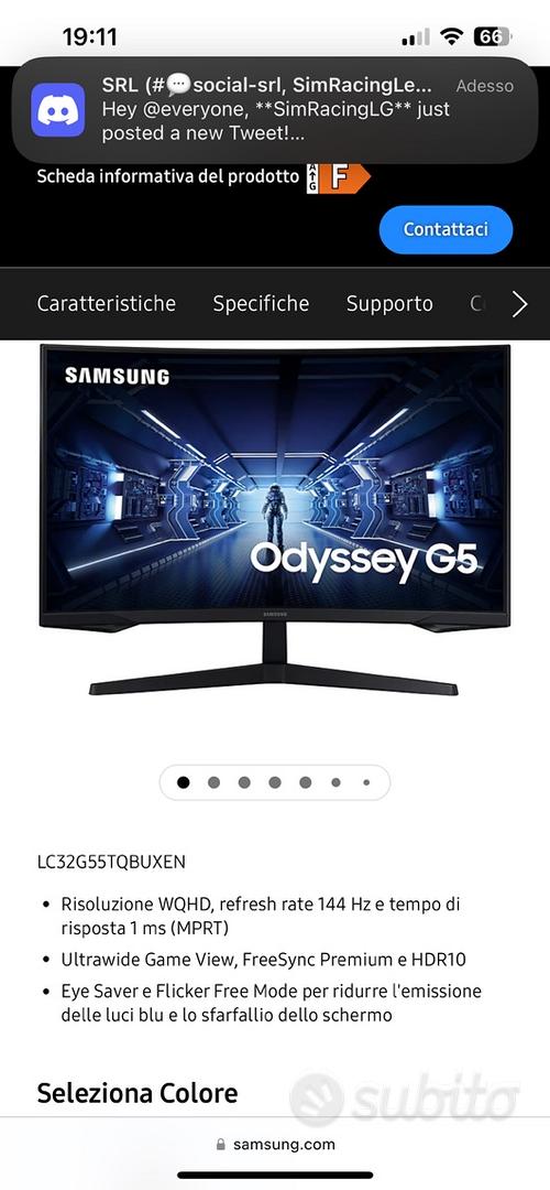 Samsung LC32G55TQBUXEN Monitor Gaming Curvo 32 Pollici Schermo 2K