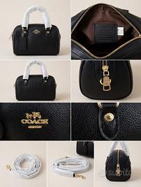 Borsa Coach Rowan Satchel in pelle martellata nera
