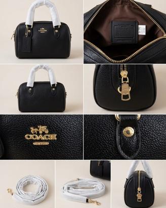 Borsa Coach Rowan Satchel in pelle martellata nera