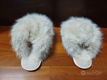 Ciabatte in Pelliccia donna. color panna -N. 40-41