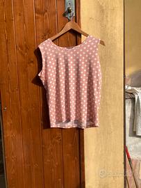 Canottiera a pois bianca e rosa vintage