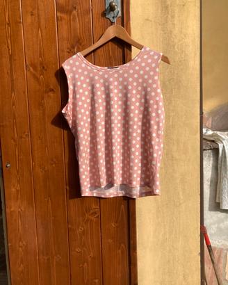 Canottiera a pois bianca e rosa vintage