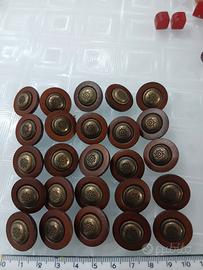 25 Bottoni Vintage in VERO CUOIO e Metallo Brunito