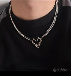Collana Catena Argentata Uomo/Unisex Cuore Gotico