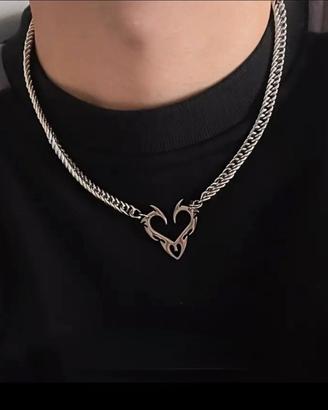 Collana Catena Argentata Uomo/Unisex Cuore Gotico