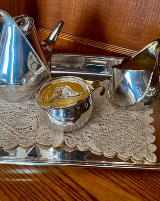 Servizio da tè con vassoio Alessi in silver plate