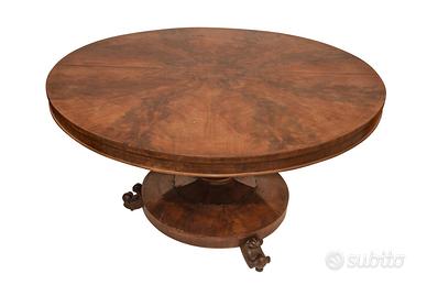 Tavolo tondo in piuma di mogano, Vittoriano