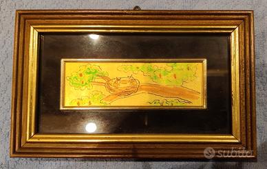 Set di 4 quadretti dipinti a mano su foglia d'oro