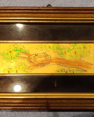Set di 4 quadretti dipinti a mano su foglia d'oro