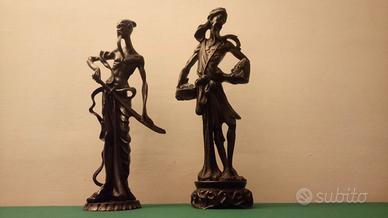 STATUE ORIENTALI GUERRIERO E PESCATORE