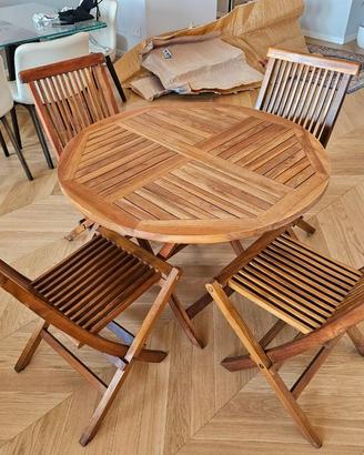 Tavolo con 4 sedie da esterno Teak