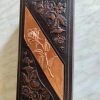 Scatola rettangolare porta oggetti in pelle e rame