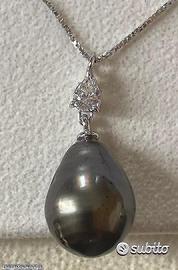 COLLANA PERLA TAHITI ORO 18kt. DIAMANTE GOCCIA