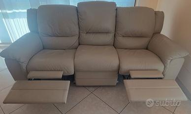 Divano 3 posti in vera pelle con recliner manuali