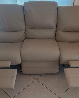 Divano 3 posti in vera pelle con recliner manuali