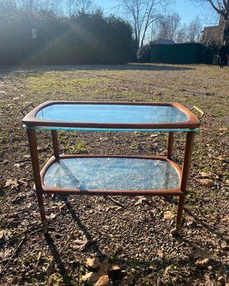 Carrello Bar Antico in Legno Portavivande con rote