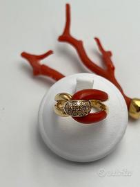 ANELLO ORO DIAMANTI E CORALLO