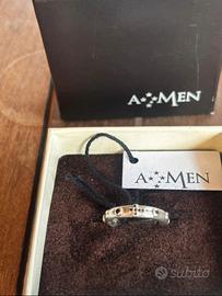Anello Rosario Argento Zirconi Neri Amen misura 16