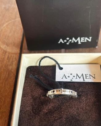 Anello Rosario Argento Zirconi Neri Amen misura 16