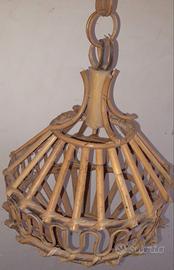 Lampadario vintage Bamboo, vimini, anni '50