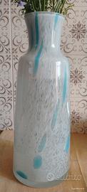 vaso vetro Murano sommerso, anni 70, bianco e azzu