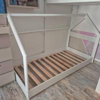 Letto singolo bambini modello capanna bianco