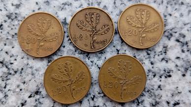 20 lire 1957 gambo largo , 5 pezzi non comune
