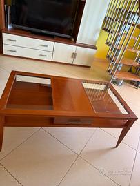 TAVOLINO SOGGIORNO , LEGNO E VETRO