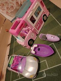 camper barbie+ auto+ motoslitta 