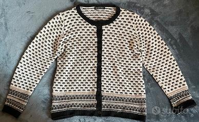 Paola Riva Cardigan Lana Alpaca Nero Panna M/L