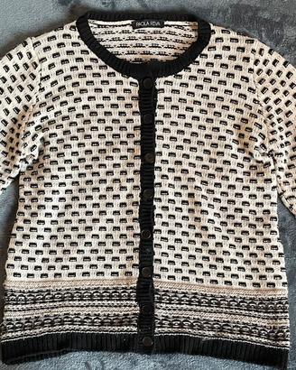 Paola Riva Cardigan Lana Alpaca Nero Panna M/L