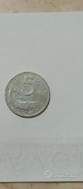 moneta lire 5 della repubblica italiana 