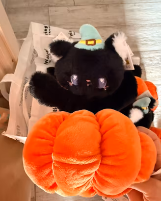 Peluche Gatto nero con zucca Halloween Flyng Tiger