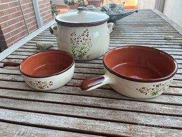 Set 3 Pentole in Terracotta Vintage Smaltate