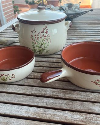 Set 3 Pentole in Terracotta Vintage Smaltate