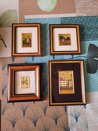 4 quadretti dipinti a mano su foglia oro