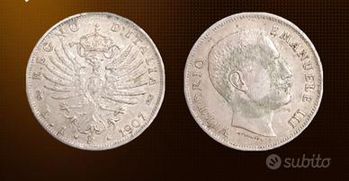 Moneta 1 LIRA 1907 Aquila Sabauda Vittorio E. III