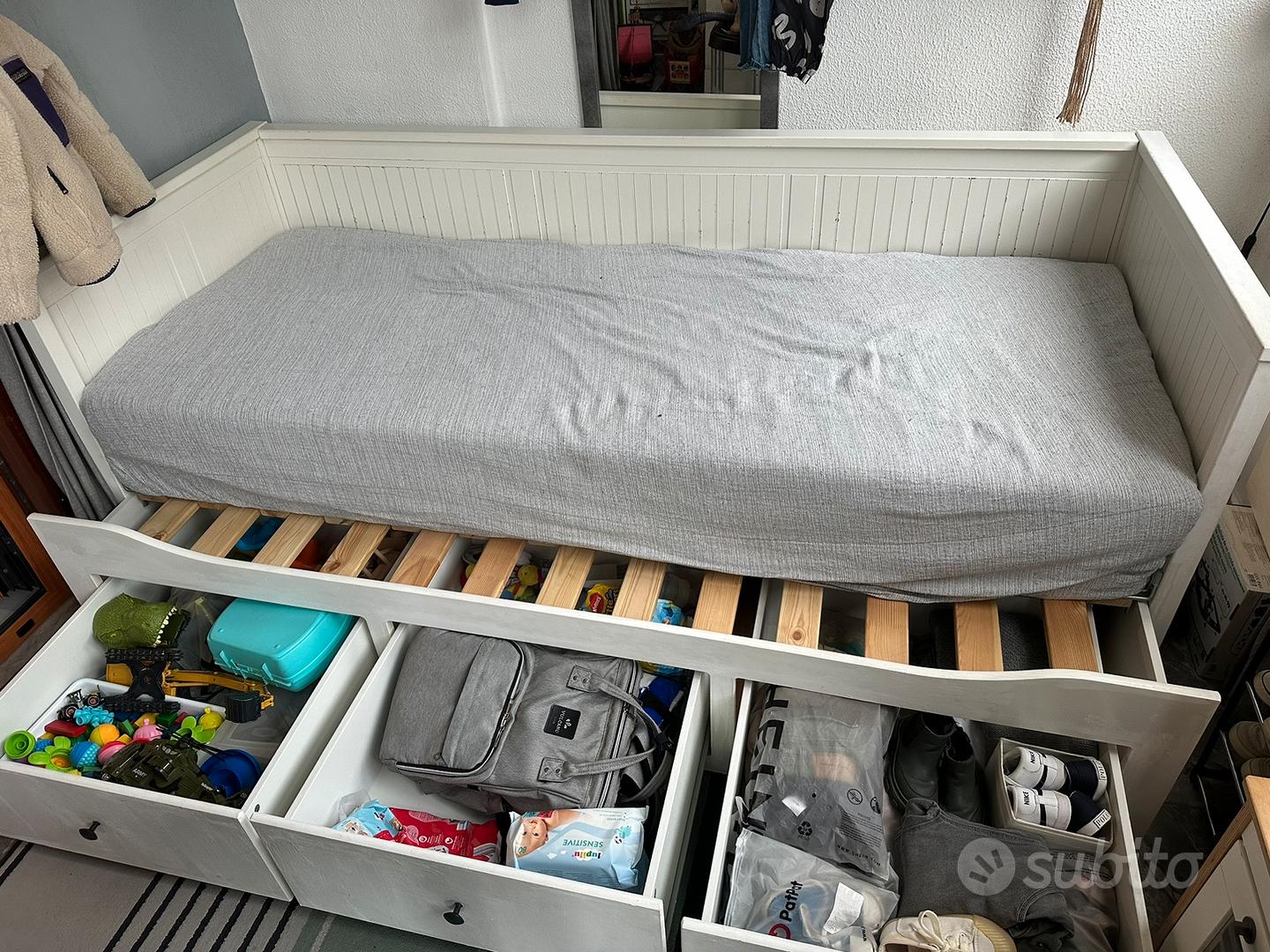 HEMNES letto divano/3 cassetti/2 materassi, grigio/Åfjäll rigido, 80x200 cm  - IKEA Italia