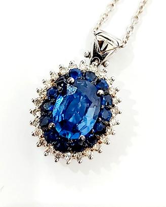 Collana pendente Zaffiri Diamanti Oro Bianco 18 kt