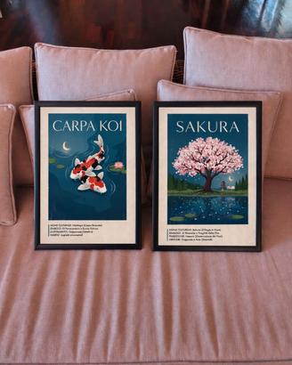 Coppia poster giapponesi – Carpa Koi & Sakura