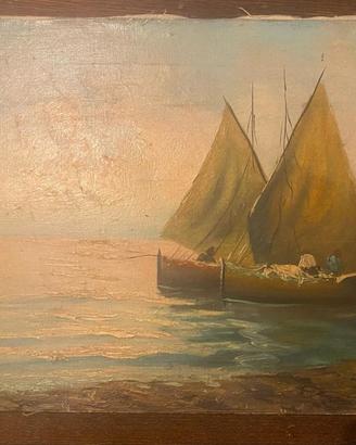 Quadro barche a vela sul mare di Giovanni D'Anzi