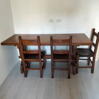 Tavolo in legno massiccio (Noce) con 6 sedie