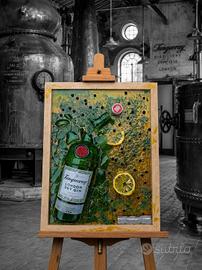 QUADRO VINTAGE BOTTIGLIA GIN TANQUERAY E RESINA