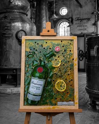 QUADRO VINTAGE BOTTIGLIA GIN TANQUERAY E RESINA